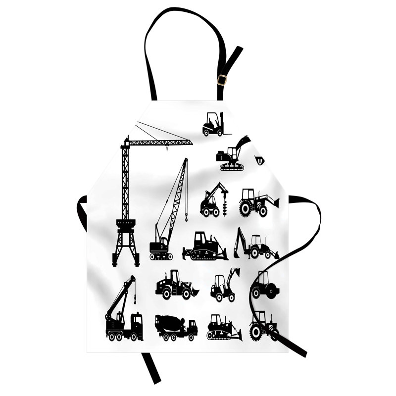 Tablier East Urban Home Construction unisexe, ensemble de camions noirs, taille adulte, noir et blanc