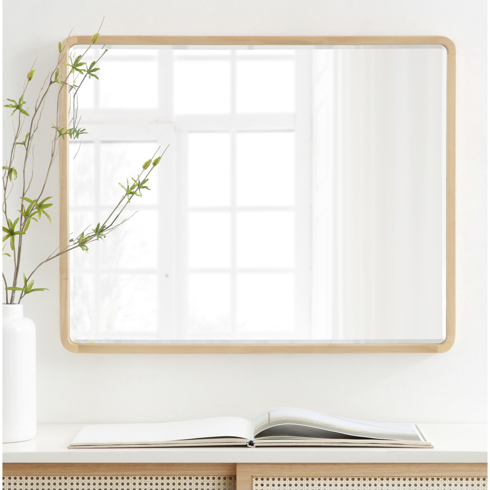 Branca Wood Flat Mirror, 30" x 24", Natural