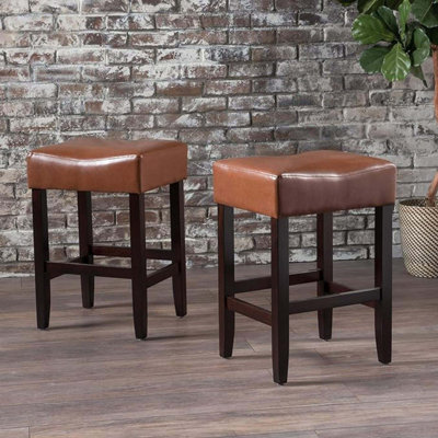 Set Of 2, 26.75" Backless Leather Counter Height Barstool