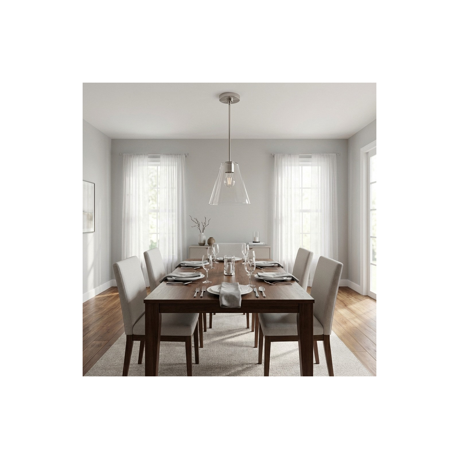 Hayden One Light Pendant, Clear, Brushed Nickel