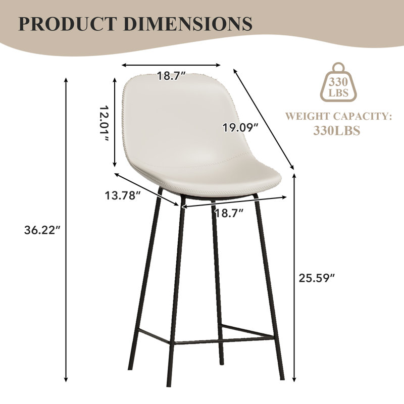26'' Upholstered Leatherette Bar Stools & Counter Stools, White