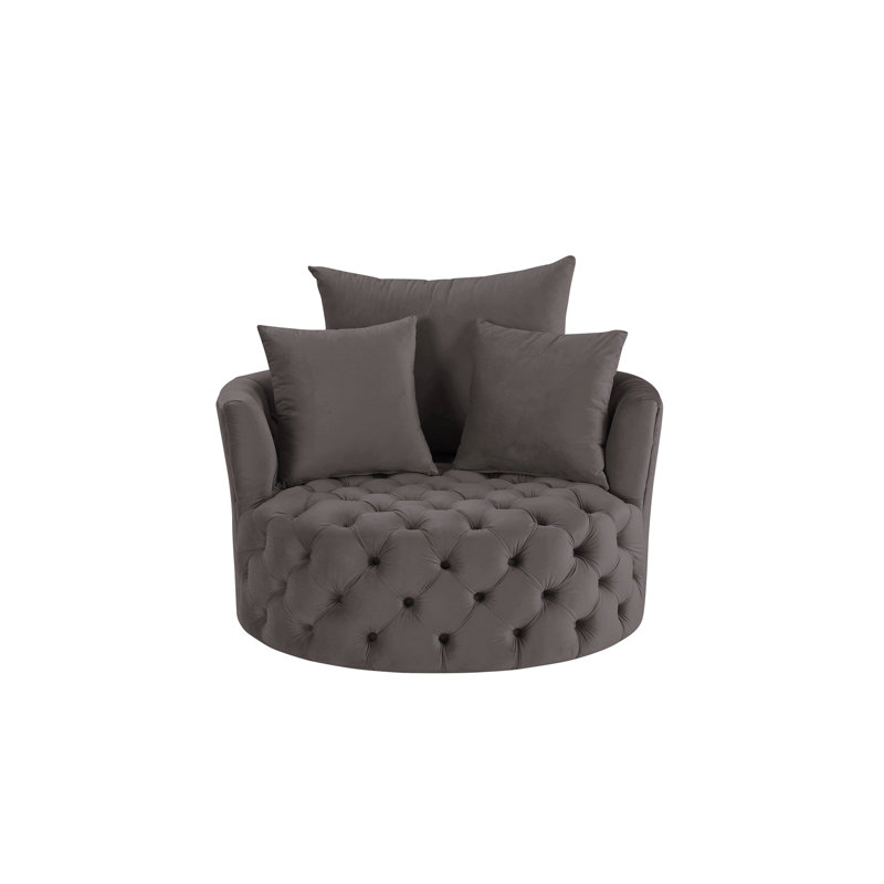 Gray Velvet Swivel Barrel Accent Chair with Manufactured Wood Frame