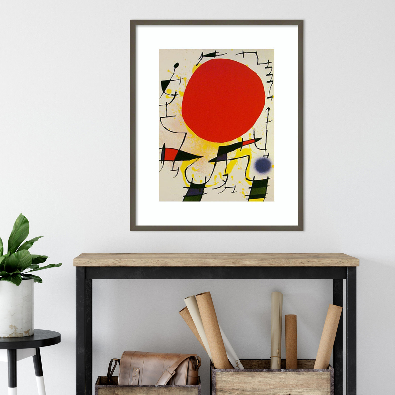 Le Soliel Rouge (The Red Sun) by Joan Miro, Clay Gray Framed Paper, 34.38" H x 28.38" W x 0.88" D