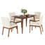 Ensemble de salle à manger 5 pièces Mid-Century avec table rectangulaire et 4 chaises rembourrées, brun riche et beige