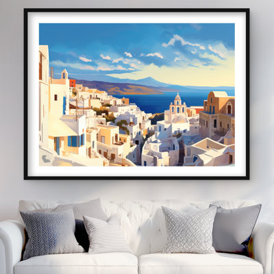 High View of Santorini - Imprimé mat encadré dans la salle de bain