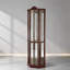 Armoire vitrée d'angle lumineuse en verre, armoire à vin et bar sculptée avec tablettes réglables en verre, éclairage encastré inclus, finition cerisier foncé-133702346