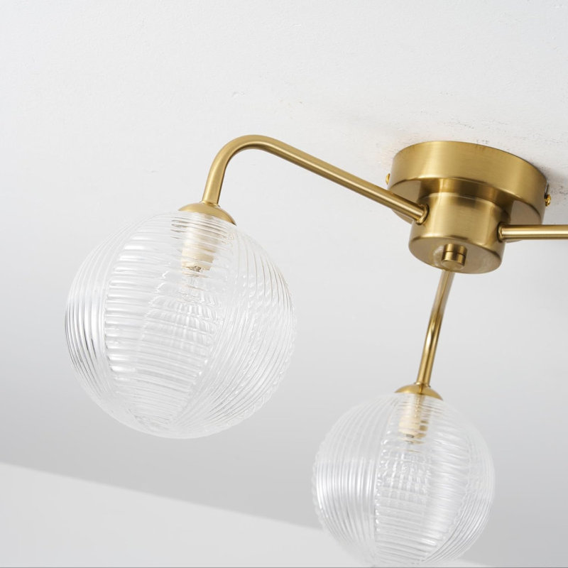 Glass Semi Flush Mount, Brass