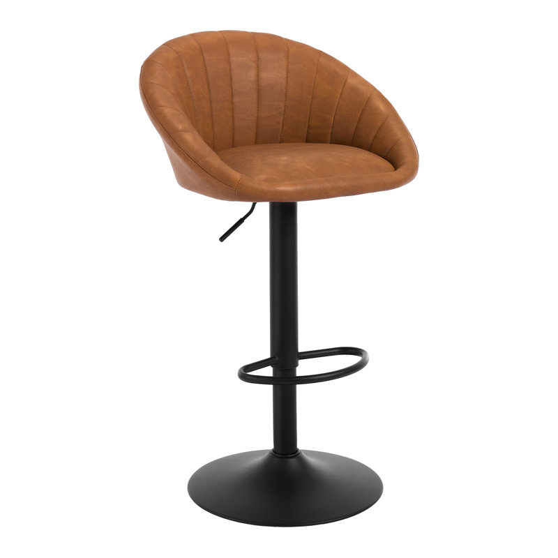 Swivel Upholstered Adjustable Height Counter Stool with Metal Frame, Brown