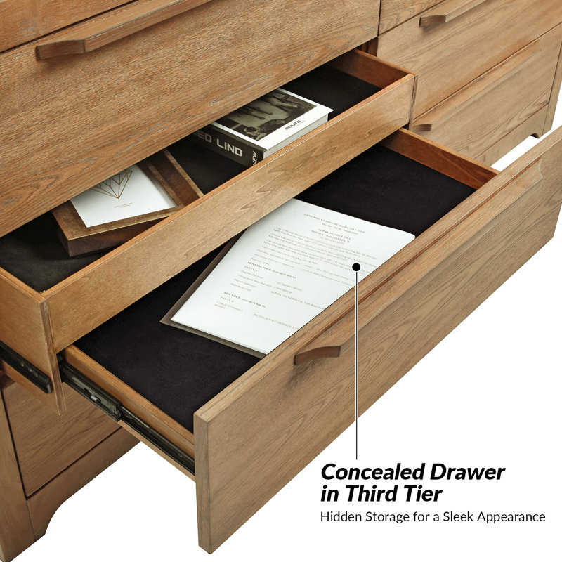 Egon 62'' W Modern Fully Assembled 6-Drawer Solid Wood Dresser with Hidden Drawer and Fully Velvet-lined