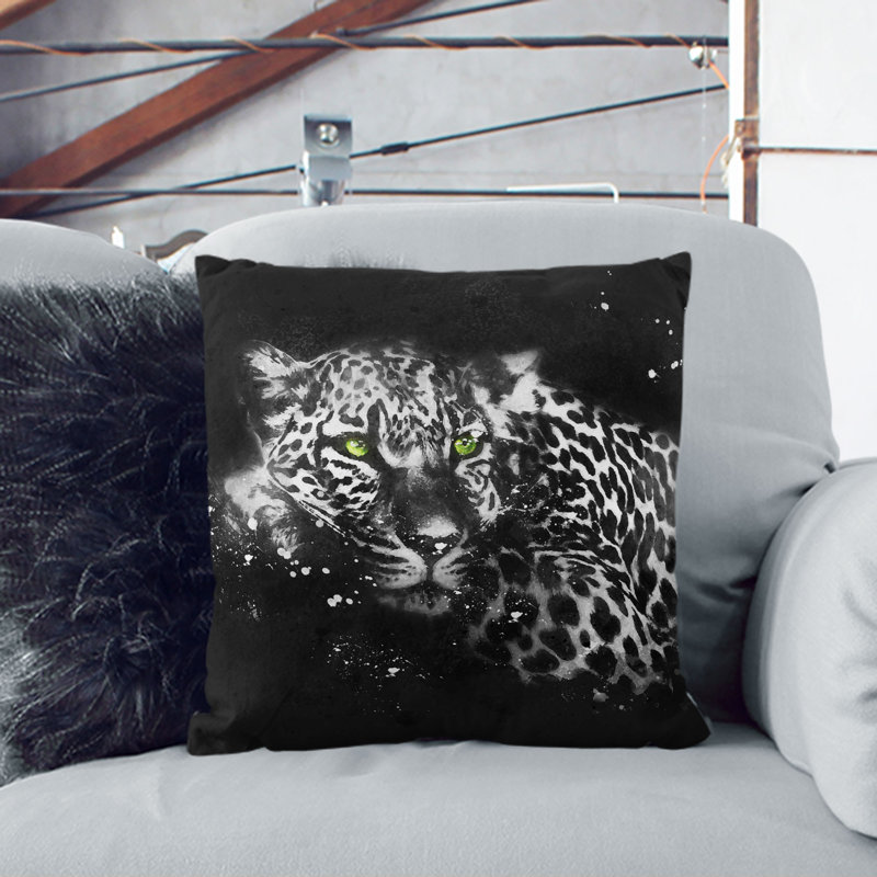 Leopard with Eyes High Paint Splash Cushion with Filling, 55cm H x 55cm W x 20cm D, Black