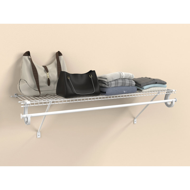 White Metal Wire Shelf Kit with Closet Rod, 48W x 12D x 6H
