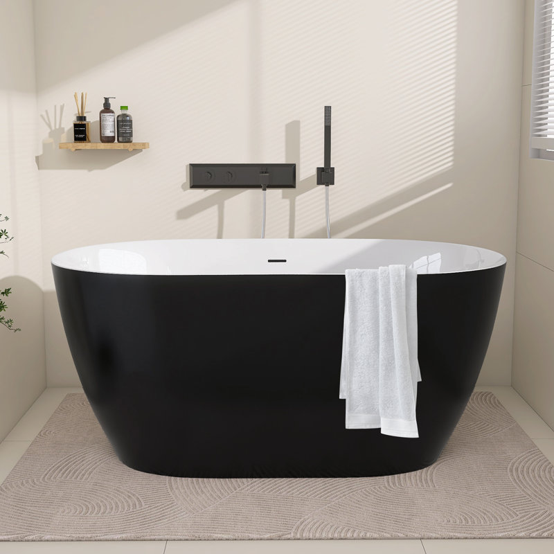 51" X 28" Freestanding Soaking Acrylic Bathtub, Matte Black