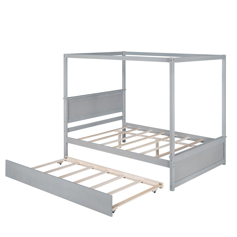 Canopy Bed With Trundle, Brushed Gray