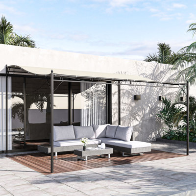 Pergola Gazebo 10' X 13'. Steel Frame, Patio Canopy With Drainage. Backyard Shade, Cream White, Resistance 10x13 Gazebo. Structure, Canopy. Blocking. For Deck, Backyard. White