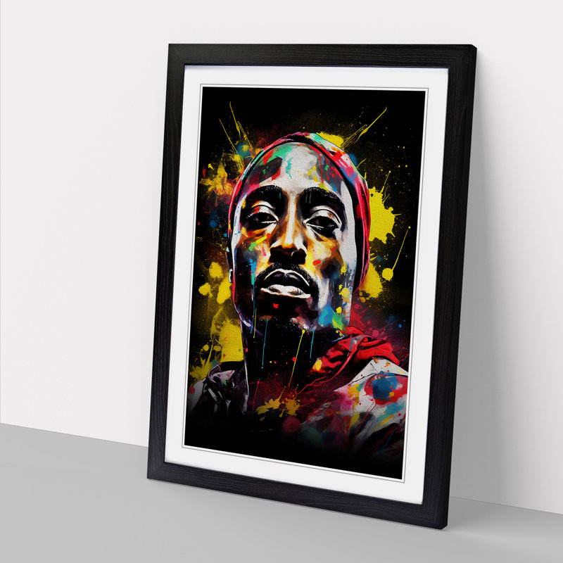 XYZ-FRM-V1223-6286 Tupac Shakur Dadaism - Single Picture Frame Print on Wood, Black Framed, 64cm H x 46cm W