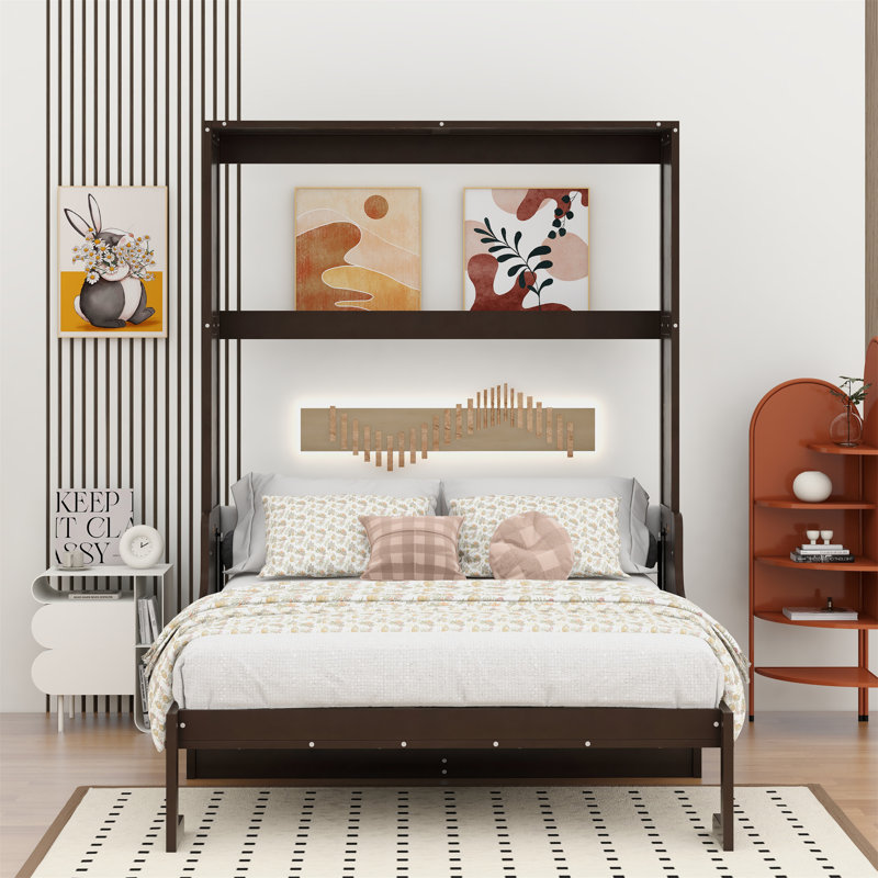 Grand lit escamotable mural avec coussin, Espresso