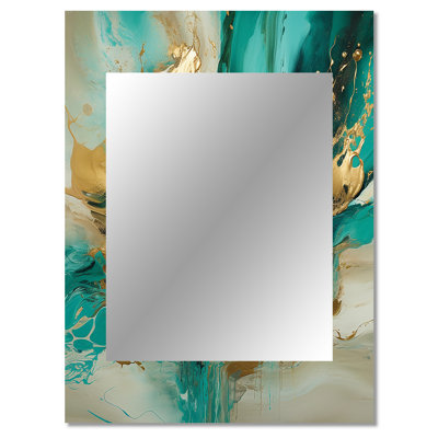 Gold And Green Unveiling The Energy IV - Geometric Decorative Mirror, Gold Wall Mirror, Printed Metal Art