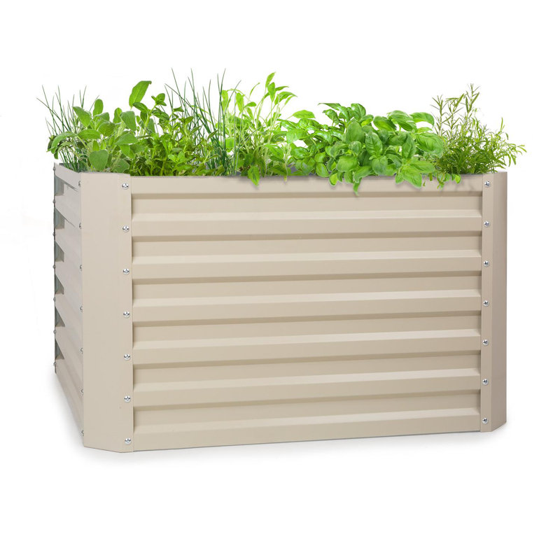 Metal Raised Flower Bed, Beige, 60cm H x 100cm W x 100cm D