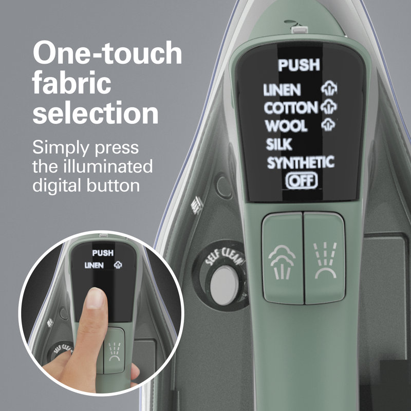 Durathon Silver and Green Digital Nonstick Iron with Retractable Cord