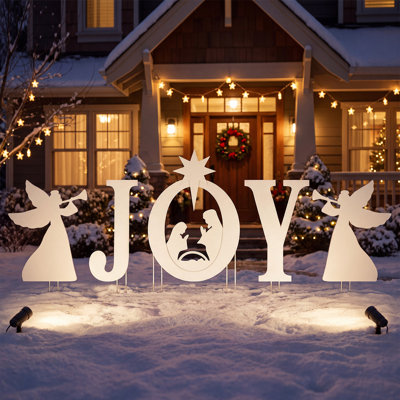 Ensemble de 5 panneaux de Noël avec des anges, silhouette de la Sainte-Famille, blanc