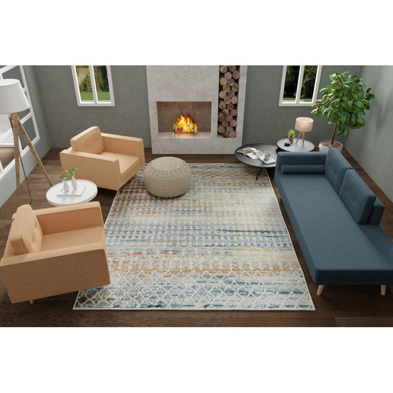Amelie Ivory Abstract Vintage Synthetic Round Rug, 8'x10'