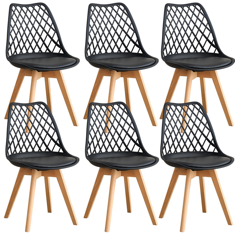 Dining Chairs - Nordic Style Dining Chair - Mesh Backrest - Solid Wood Legs, Black, Set Of 6 