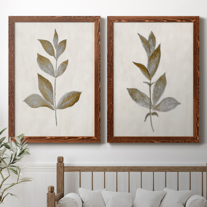 Bronze Leaf I - ensemble de 2 reproductions, Noyer, Toile encadrée, H 31,5 po x l 47 po