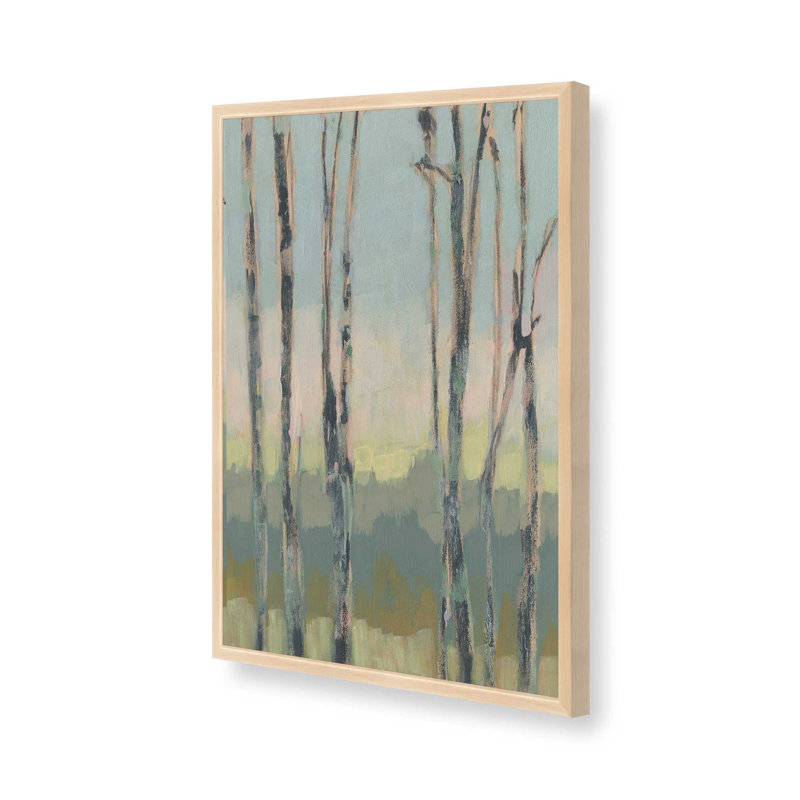 Doux lumière entre les arbres II, Cadre ouvert en érable brut, H 21 po x l 17 po