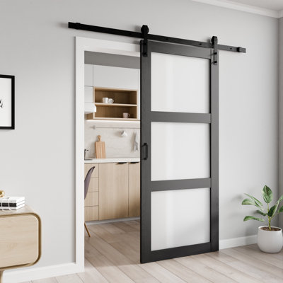 ANZZI 3 Vision Glass Sliding Door - Hardware Kit Included - Double Frosted Glass Panels And Secure Packaging - Ideal For Interior Rooms And Closets