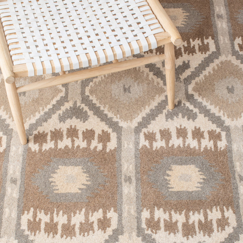 Tapis beige / gris en coton touffeté à la main Kouerga, Rectangle 8 pi x 10 pi