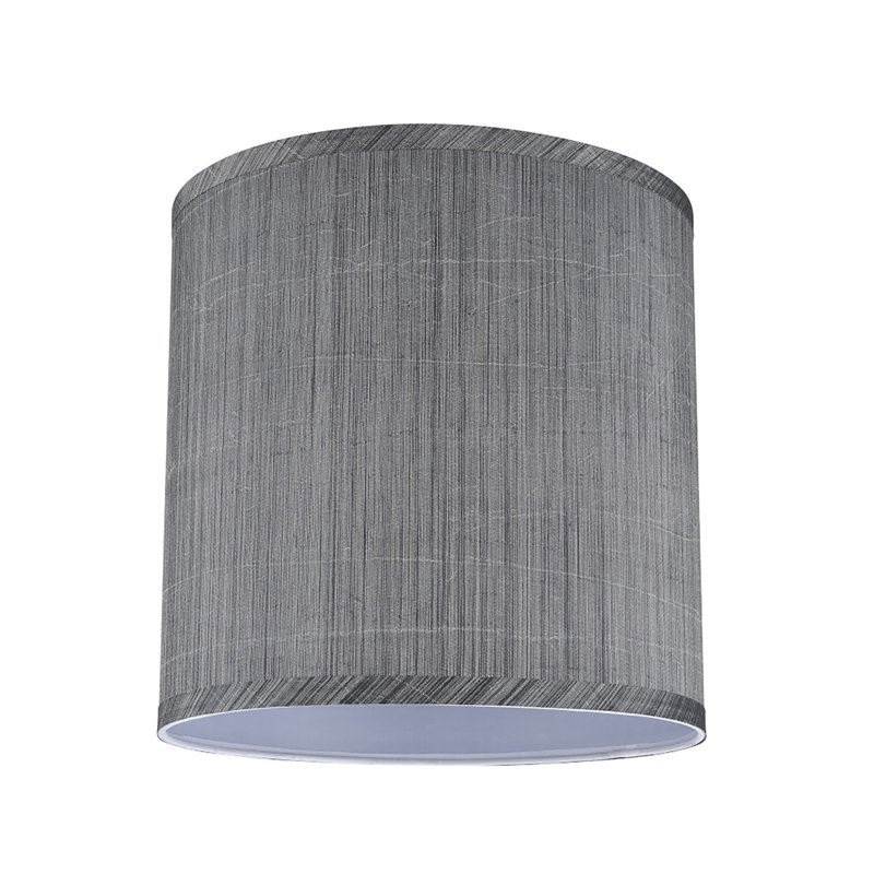 Gray and Black Striped Synthetic Fabric Drum Lamp Shade
