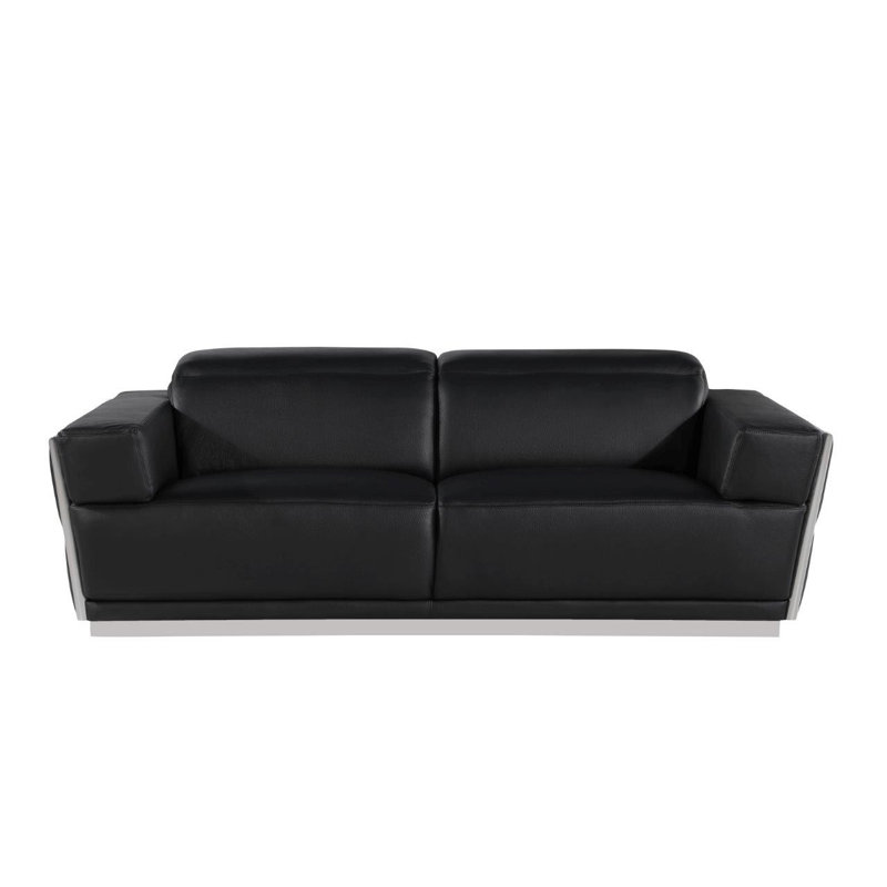 89" Black And Silver Leather Sofa