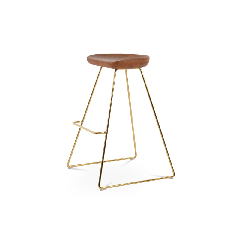 Cattelan PR Wire Counter & Bar Stool, Walnut/Gold Frame, Counter Stool (24" Seat Height)