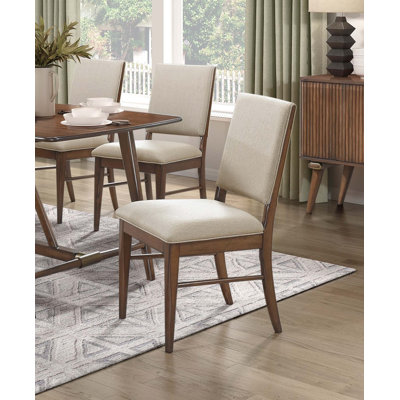 Modern Design Set of 2 Side Chairs Fabric Upholstered Seat Back Brown Finish Wooden Dining Kitchen Furniture