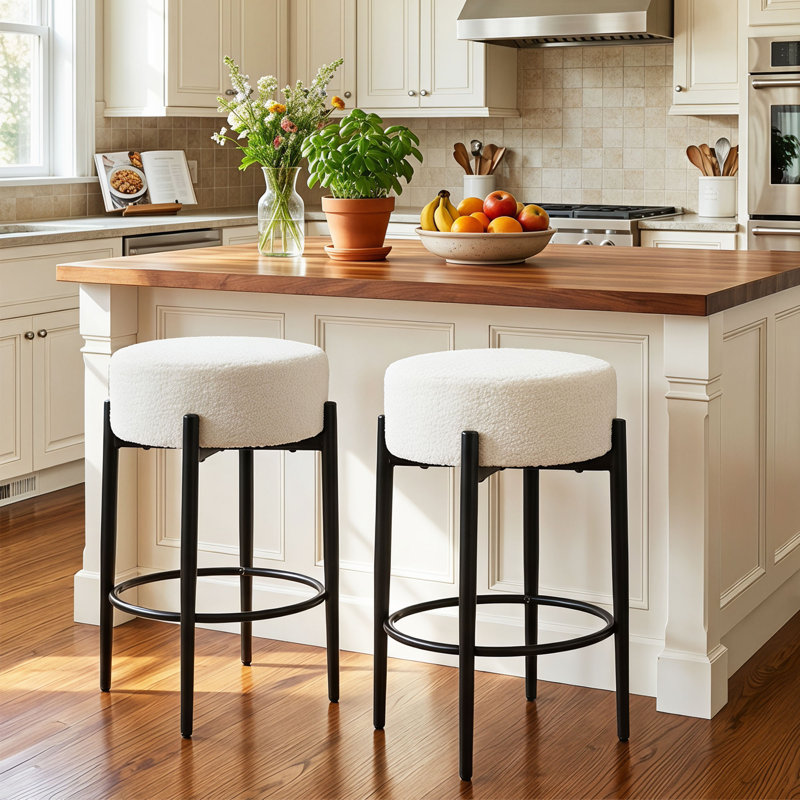 Counter Height Bar Stools Set of 2, 24" Modern Backless Bar Stools, White, White