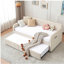 Structure de lit de jour simple rembourré avec lit gigogne, canapé-lit simple pour chambre à coucher, soutien, lattes de bois, beige