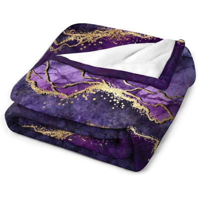 Purple Marble Throw Blanket Gold Beautiful Natural Luxury Blanket for Sofa Bed Couch Chair Or Dorm 50"x40"