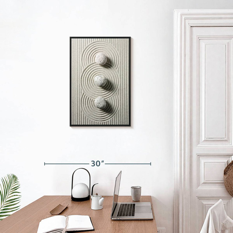 Trois pierres zen, Cadre flottant noir, 17 po x 25 po