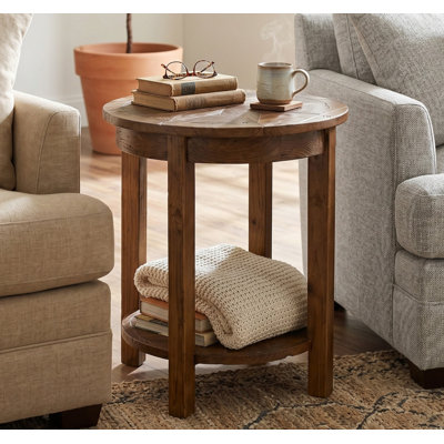 Table d'appoint ronde en bois de 50 cm avec tablette de rangement et plateau en forme d'étoile
