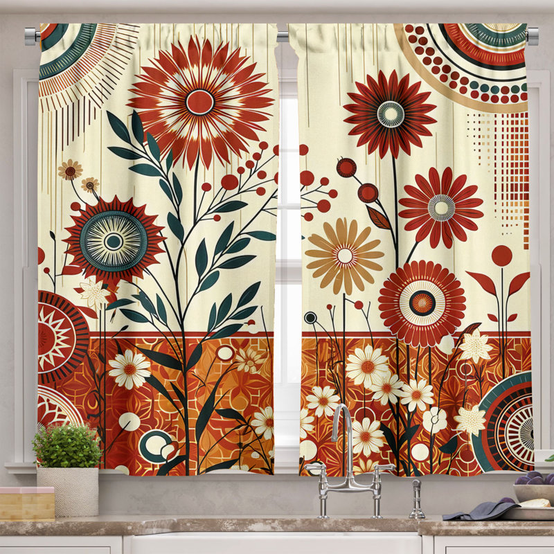 Floral Tailored Kitchen Curtain, 55" W x 36" L