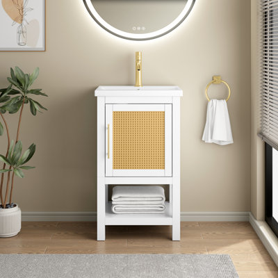 Crosley 20 In. W X 16 In. D X 35 In. H Single Sink Bath Vanity In White Finish With White Ceramic Top