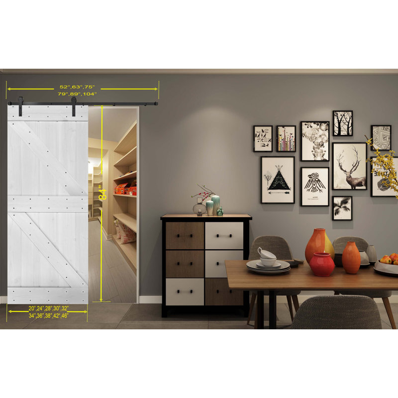 Porte de grange peinte 84 po 84 po, 48 po x 84 po, Blanc