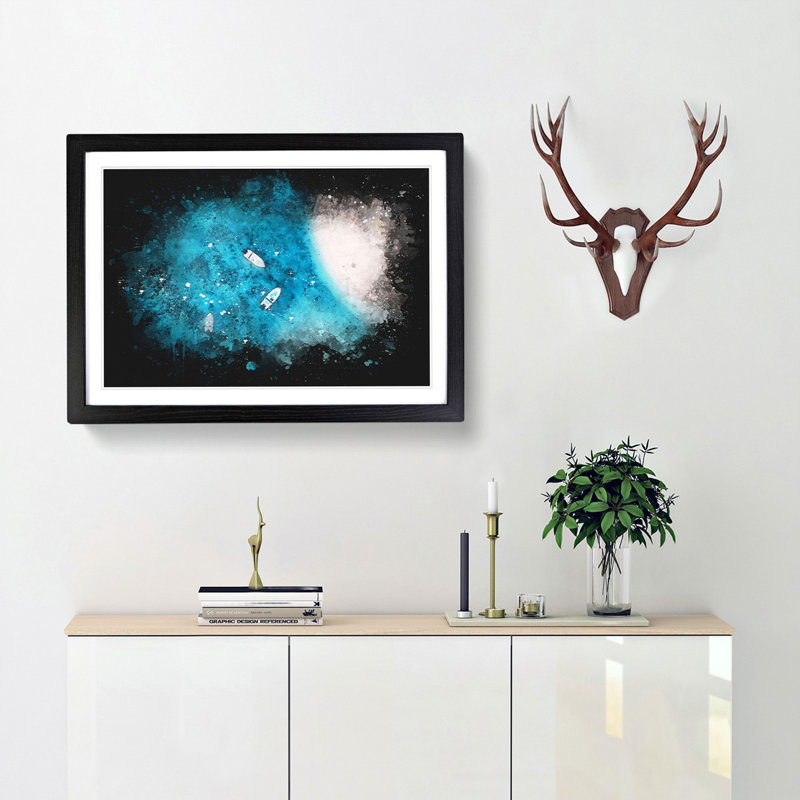 Boats - Picture Frame Painting Print, Black Framed, 45cm H x 63cm W x 2cm D