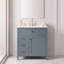 Meuble-lavabo autoportant de 76 cm (30 po) en MDF et bois d'hévéa bleu avec lavabo, 3 tiroirs et tablette ajustable-134227709