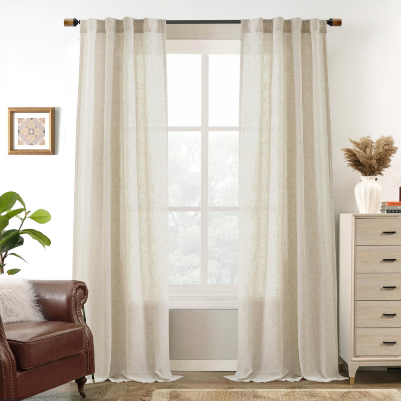 Paire de rideaux semi-transparents avec passe-tringle Janie, Lin clair, L 38 po x L 84 po