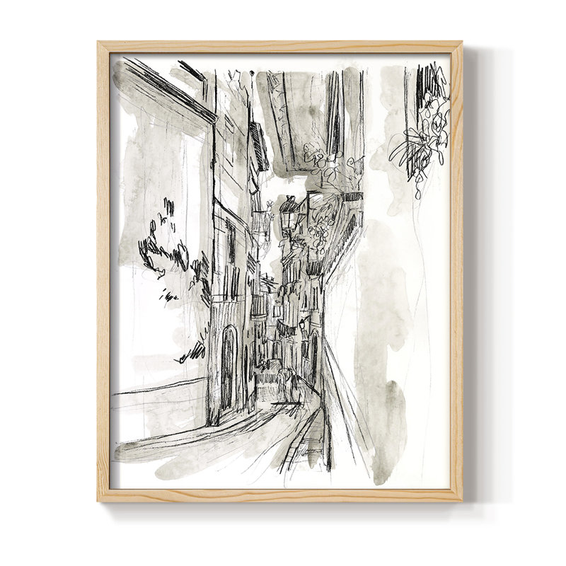 Europe Street Sketches I Framed Print - Solid Wood, Naturel, H 11 po x l 9 po