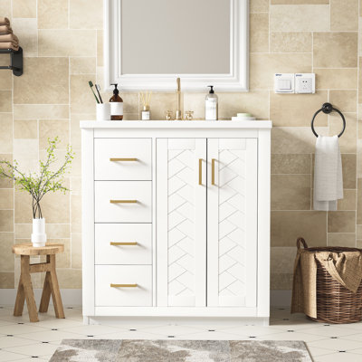 Solid Wood Frame Bathroom Storage Cabinet