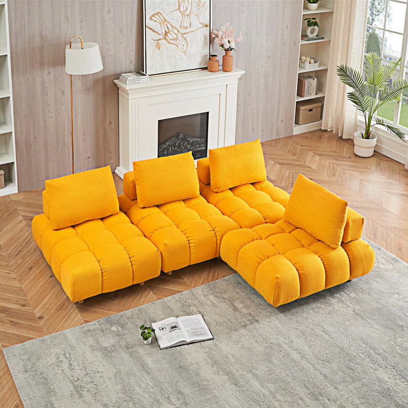 Canapé 2 places Mid-Century, Jaune, 4
