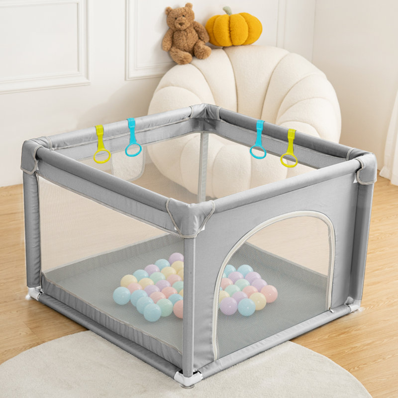 Parc pour bébé anti-chute pour l'intérieur et l'extérieur avec filet respirant, Gris clair