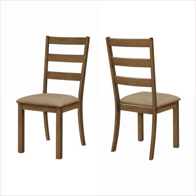 Transitional Dining Side Chairs Set of 2 Upholstered Neutral Beige Fabric With Walnut Wood Legs